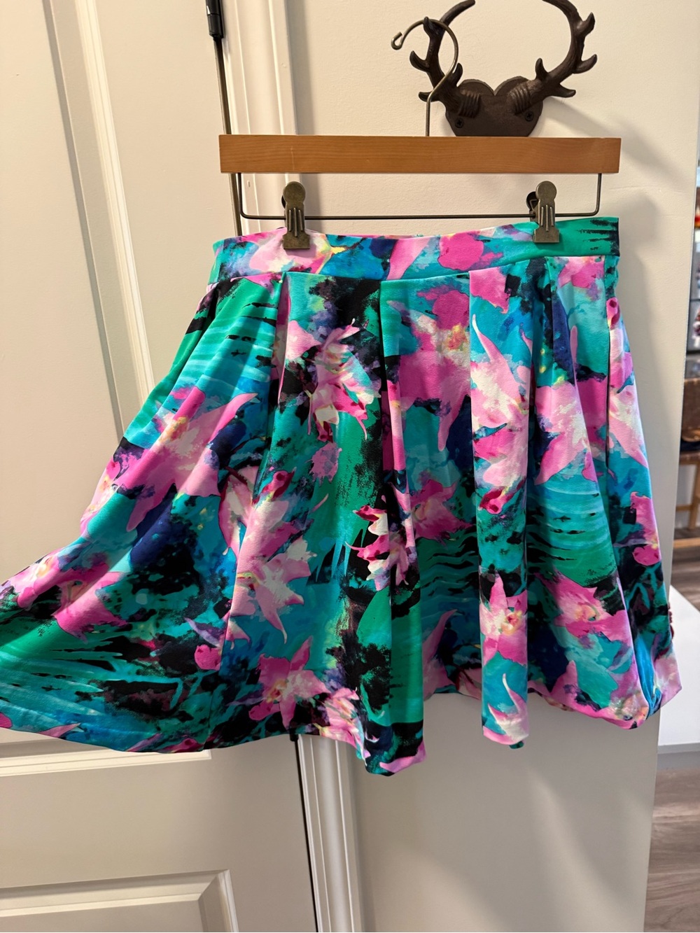 Vibrant Teal & Pink Floral Skirt